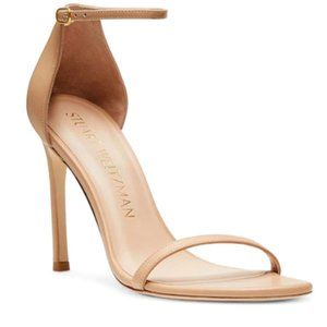 Stuart Weitzman NudistSong Strap Sandal, Size 8 in Adobe Beige Smooth Leather